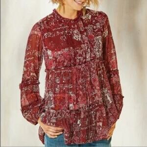 Soft Surroundings Ruffle Long Sleeve Blouse size Medium Petite